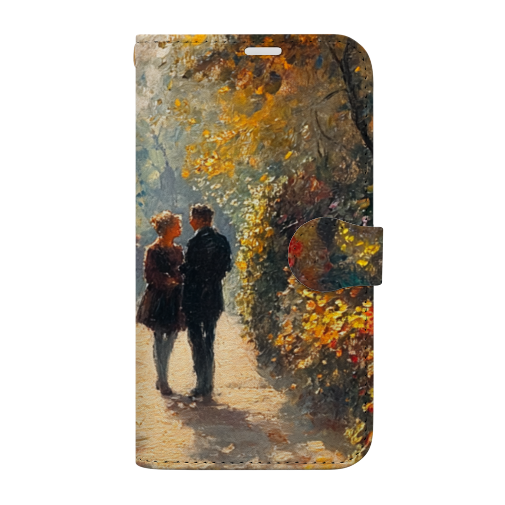 ルノワール風のデザインを入れた手帳型スマホケース