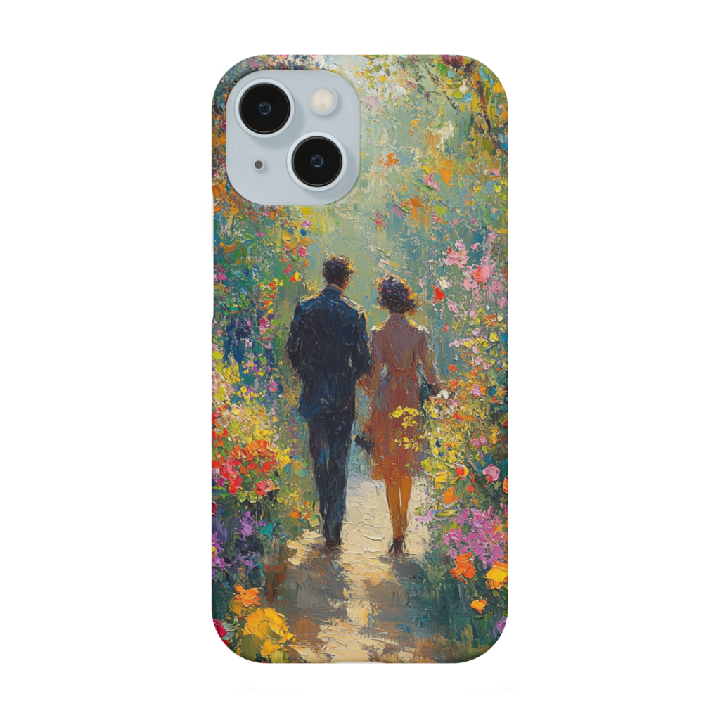 クロード・モネ風の絵画のデザインが入ったスマホケース